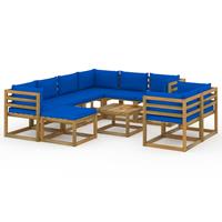 vidaXL 10-delige Loungeset met blauwe kussens
