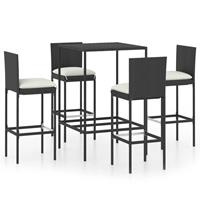 vidaXL 5-delige Tuinbarset met kussens poly rattan zwart