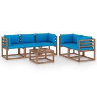 vidaXL 6-delige Loungeset met lichtblauwe kussens