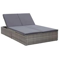 VidaXL Doppel-Sonnenliege mit Auflage Poly Rattan  Grau