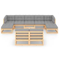 vidaXL 10-delige Loungeset met kussens massief grenenhout