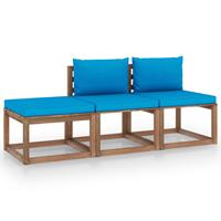 vidaXL 3-tlg. Garten-Sofagarnitur aus Paletten mit Kissen Kiefernholz Braun