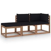 vidaXL 3-tlg. Garten-Sofagarnitur aus Paletten mit Kissen Kiefernholz Braun