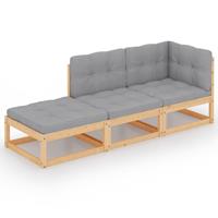 vidaXL 3-tlg. Garten-Lounge-Set mit Kissen Kiefer Massivholz Braun