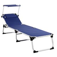 Casaria Sonnenliege Bari gepolstert klappbar 210cm Gartenliege Luxusliege Dreibeinliege Alu Liege Aluminium Klappliege blau meliert