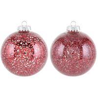 2x Rode Kunststof Sterren/glitter Kerstballen 10 Cm - Onbreekbare Kerstballen Plastic - Kerstboomversiering Zilver