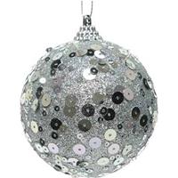 1x Zilveren Glitter/pailletten Kerstballen 8 Cm Kunststof - Onbreekbare Kerstballen - Kerstboomversiering Zilver