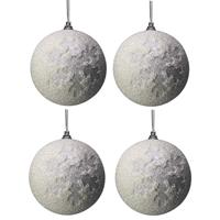 4x Witte Kunststof Kerstballen Met Sneeuwvlokken 8 Cm - Kerstversiering/kerstdecoratie Wit