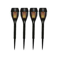 Set Van 4x Stuks Solar Tuinfakkels/tuinlampen Vlam Effect Op Zonne-energie 27 Cm - Prikspots Tuinverlichting