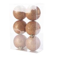 6x Koperen Kunststof Kerstballen 8 Cm - Glitter - Onbreekbare Plastic Kerstballen - Kerstboomversiering Koper