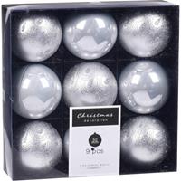 9x Kerstboomversiering Luxe Kunststof Kerstballen Zilver 5 Cm - Kerstversiering/kerstdecoratie Zilver