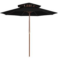 Vidaxl Parasol Dubbeldekker Met Houten Paal 270 Cm Zwart