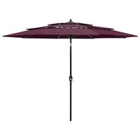 vidaxl Sonnenschirm mit Aluminium-Mast 3-lagig Bordeauxrot 3 m