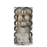 Kleine Kunststof Kerstballen Pakket Licht Champagne 3 Cm - 30 Stuks Licht Champagne Mini Kerstballen