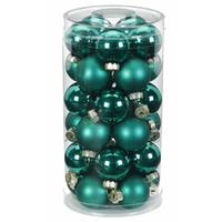 30x Donkergroene Kleine Glazen Kerstballen 4 Cm Glans En Mat - Kerstboomversiering Donkergroen