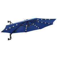 vidaxl Wandparasol met LED's en metalen paal 300 cm blauw