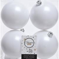 4x Winter Witte Kunststof Kerstballen 10 Cm - Mat- Onbreekbare Plastic Kerstballen - Kerstboomversiering Winter Wit