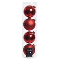 4x Stuks Kerst Rode Glazen Kerstballen 10 Cm - Mat/matte - Kerstboomversiering Kerst Rood