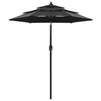 Vidaxl Parasol 3-laags Met Aluminium Paal 2 M Zwart