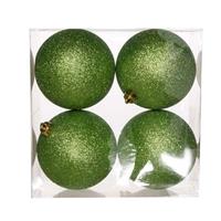 4x Appelgroene Kunststof Kerstballen 10 Cm - Glitter - Onbreekbare Plastic Kerstballen - Kerstboomversiering Appelgroen