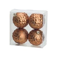 4x Luxe Koperen Kunststof Kerstballen 8 Cm - Onbreekbare Plastic Kerstballen - Kerstboomversiering Koper