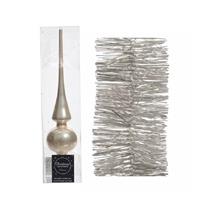 Kerstboomversiering Set Licht Parel/champagne Piek En 3x Folieslingers Set - Kerstboomversiering Champagne