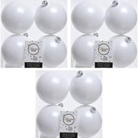 12x Winter Witte Kunststof Kerstballen 10 Cm - Mat - Onbreekbare Plastic Kerstballen - Kerstboomversiering Winter Wit