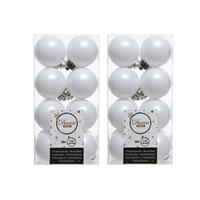 64x Winter Witte Kunststof Kerstballen 4 Cm - Mat - Onbreekbare Plastic Kerstballen - Kerstboomversiering Winter Wit