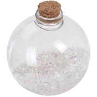 6x Transparante Fles Kerstballen Met Witte Glitters 8 Cm - Onbreekbare Kerstballen - Kerstboomversiering Wit