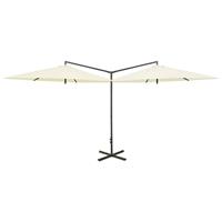 Vidaxl Parasol Dubbel Met Stalen Paal 600 Cm Zandkleurig