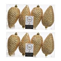 8x Gouden Dennenappels Kerstballen 12 Cm - Glitter - Onbreekbare Plastic Kerstballen - Kerstboomversiering Goud
