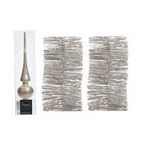 Kerstboomversiering Set Parel/champagne Piek En 2x Folieslingers Set - Kerstboomversiering Parel/champagne