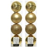 8x Licht Gouden Kunststof Kerstballen 10 Cm - Mix - Onbreekbare Plastic Kerstballen - Kerstboomversiering Licht Goud