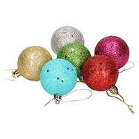 6x Gekleurde Glitter Kerstballen Van Piepschuim 5 Cm - Kerstboomversiering - Kerstversiering/kerstdecoratie