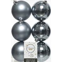 6x Grijsblauwe Kunststof Kerstballen 8 Cm - Mat/glans - Onbreekbare Plastic Kerstballen - Kerstboomversiering Grijsblauw