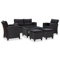 Vidaxl 6-delige Loungeset Met Kussens Poly Rattan Zwart