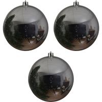 3x Grote Zilveren Kunststof Kerstballen Van 14 Cm - Glans - Zilveren Kerstboom Versiering