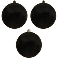 3x Grote Zwarte Kunststof Kerstballen Van 14 Cm - Glans - Zwarte Kerstboom Versiering