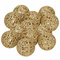 12x Rotan Kerstballen Goud Met Glitters 5 Cm - Kerstboomversiering - Kerstversiering/kerstdecoratie Goud