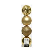 4x Licht Gouden Kunststof Kerstballen 10 Cm - Mix - Onbreekbare Plastic Kerstballen - Kerstboomversiering Licht Goud