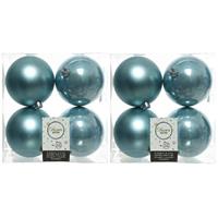 8x Ijsblauwe Kunststof Kerstballen 10 Cm - Mat/glans - Onbreekbare Plastic Kerstballen - Kerstboomversiering Ijsblauw