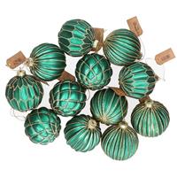 12x Groene Glazen Kerstballen Met Zilveren Decoratie 8 Cm - Kerstboom Versiering/decoratie - Kerstballen Glas Groen 12x