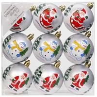 9x Witte Kerstballen 6 Cm Kunststof Met Print - Onbreekbare Plastic Kerstballen - Kerstboomversiering Wit