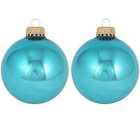 16x Turquoise Blauwe Glazen Kerstballen Glans 7 Cm Kerstboomversiering - Kerstversiering/kerstdecoratie Turquoise Blauw
