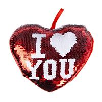 Hartjes Kussen I Love You Rood Metallic Met Pailletten 20 Cm - Decoratie/sierkussens