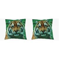 Set Van 2 Stuks Woon Sierkussens Tijger Print 35 X 35 Cm - Tijgerprint Dierenkussen - Kinderkamer Accessoires