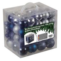 Kunststof Kerstballen Set 120 Ballen - Binnen Buiten - Zilver/staalblauw