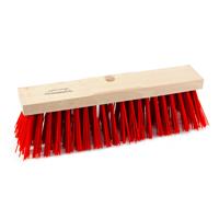 Sorx Harde straatbezem/buitenbezem kop elaston 40 cm met rode synthetische haren - schoonmaken - bezems - Bezem
