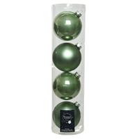 4x Salie Groene Glazen Kerstballen 10 Cm - Mat/matte - Kerstboomversiering Salie Groen