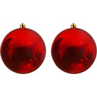 2x Grote Kerst Rode Kunststof Kerstballen Van 20 Cm - Glans - Rode Kerstboom Versiering